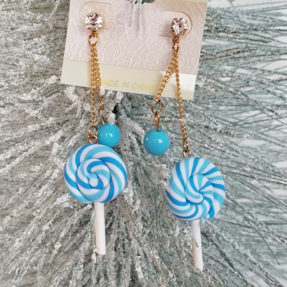 Blue Raseberry LOLLIPOP EARRINGS - Picture 1 of 3